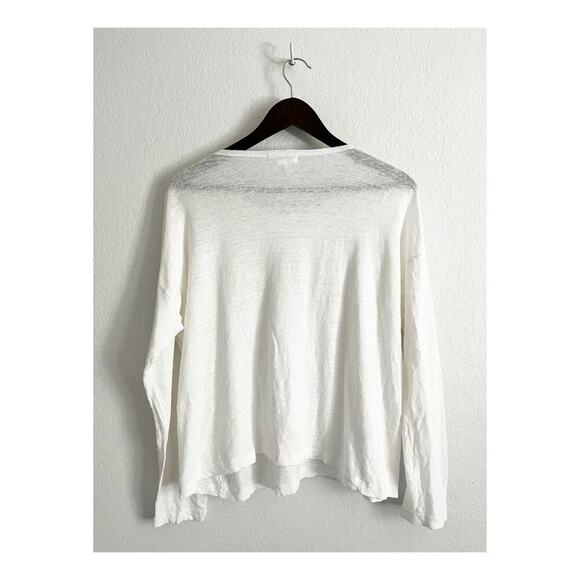 Eskandar Long Sleeve Boat Neck Linen Tee Top White One Size/ Small Medium - Picture 3 of 7
